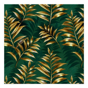 Seamless pattern with golden ferns poster