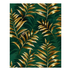 Seamless pattern with golden ferns poster