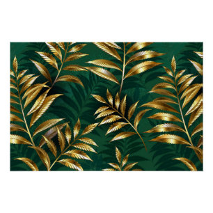 Seamless pattern with golden ferns poster