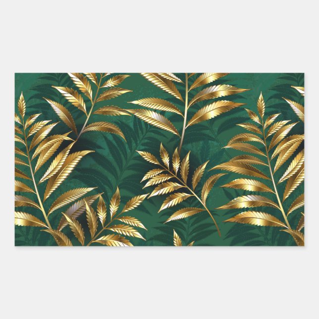 Seamless pattern with golden ferns rectangular sticker (Front)