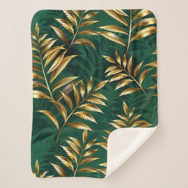 Seamless pattern with golden ferns sherpa blanket (Front)