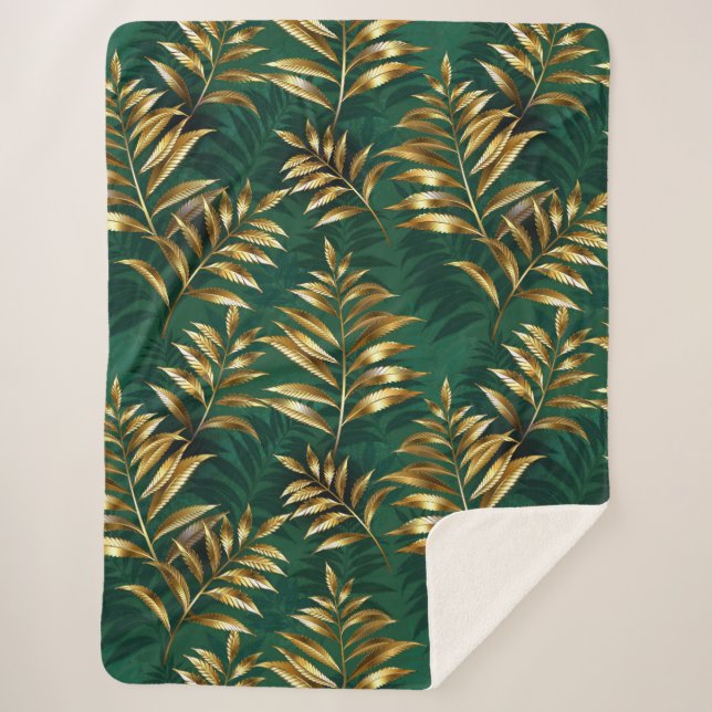 Seamless pattern with golden ferns sherpa blanket (Front)