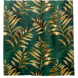 Seamless pattern with golden ferns shower curtain