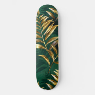 Seamless pattern with golden ferns skateboard