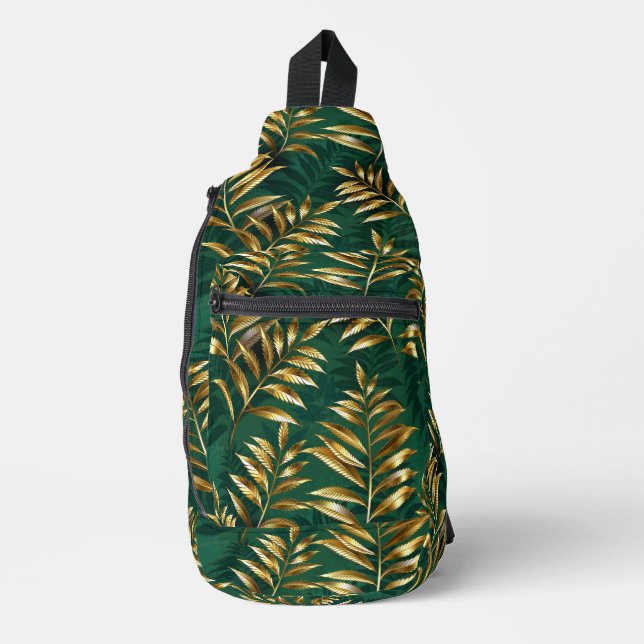 Seamless pattern with golden ferns sling bag (Front)