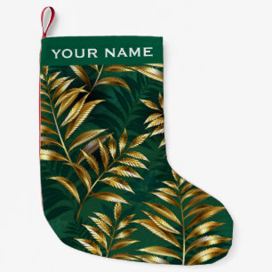 Seamless pattern with golden ferns small christmas stocking