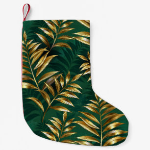 Seamless pattern with golden ferns small christmas stocking