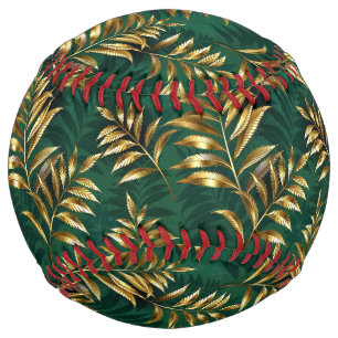 Seamless pattern with golden ferns softball