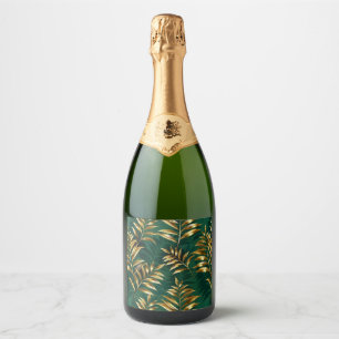 Seamless pattern with golden ferns sparkling wine label