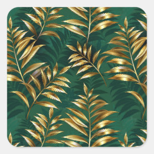 Seamless pattern with golden ferns square sticker