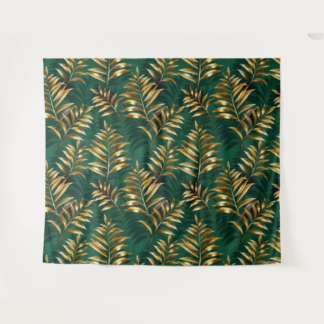 Seamless pattern with golden ferns tapestry (Front (Horizontal))