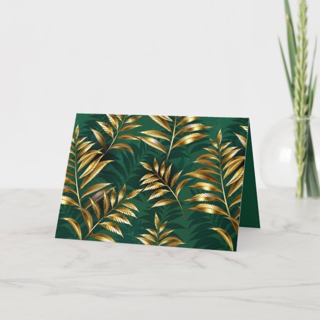 Seamless pattern with golden ferns thank you card (Front)