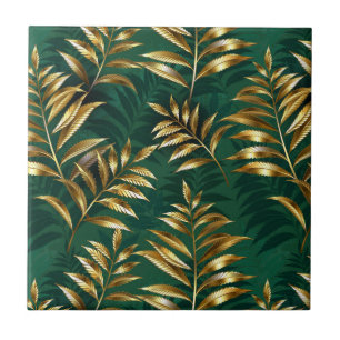 Seamless pattern with golden ferns tile