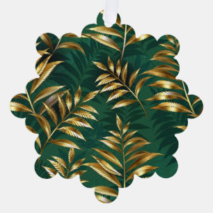 Seamless pattern with golden ferns tree decoration card