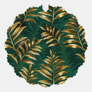 Seamless pattern with golden ferns tree decoration card