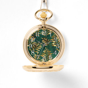 Seamless pattern with golden ferns watch