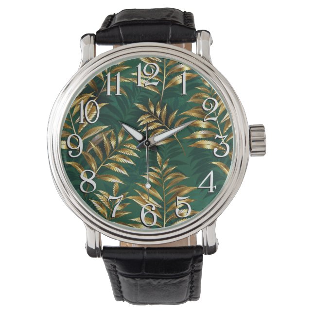 Seamless pattern with golden ferns watch (Front)