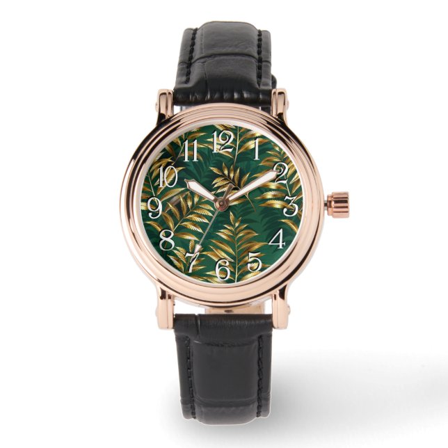 Seamless pattern with golden ferns watch (Front)
