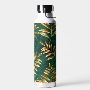 Seamless pattern with golden ferns water bottle