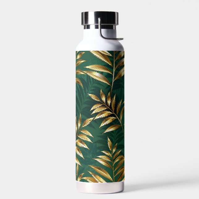 Seamless pattern with golden ferns water bottle (Left)