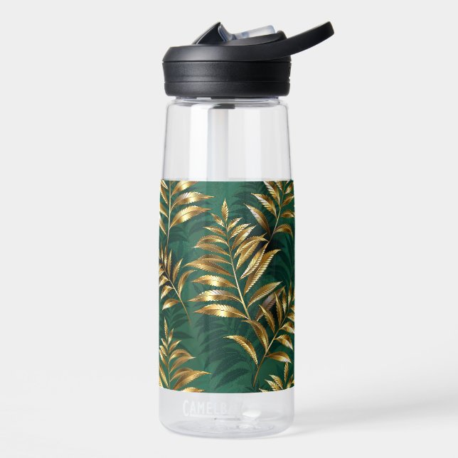 Seamless pattern with golden ferns water bottle (Left)