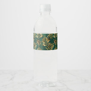 Seamless pattern with golden ferns water bottle label