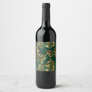 Seamless pattern with golden ferns wine label