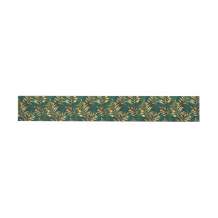 Seamless pattern with golden ferns wrap around label