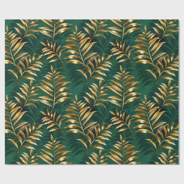 Seamless pattern with golden ferns wrapping paper (Flat)