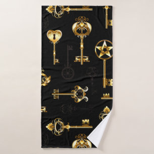 Seamless Pattern with Golden Keys Bath Towel