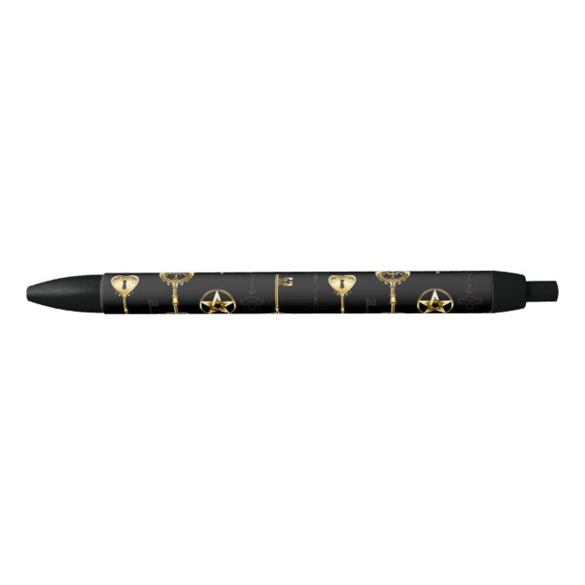 Seamless Pattern with Golden Keys Black Ink Pen (Front)