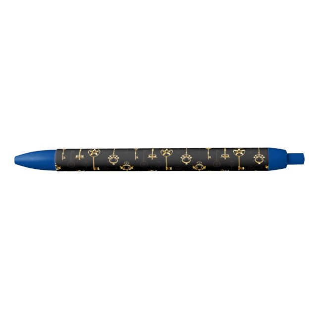 Seamless Pattern with Golden Keys Black Ink Pen (Front)