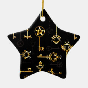 Seamless Pattern with Golden Keys Ceramic Tree Decoration