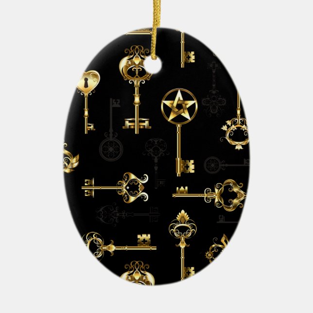 Seamless Pattern with Golden Keys Ceramic Tree Decoration (Front)
