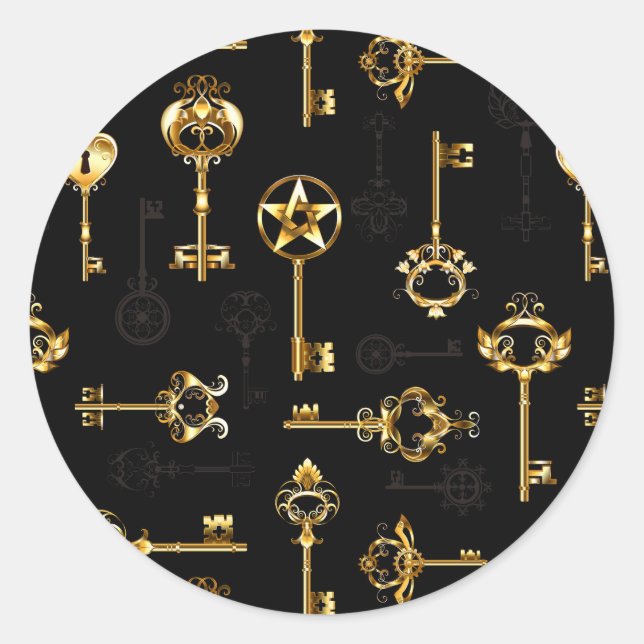 Seamless Pattern with Golden Keys Classic Round Sticker (Front)