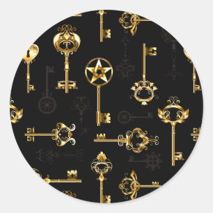 Seamless Pattern with Golden Keys Classic Round Sticker