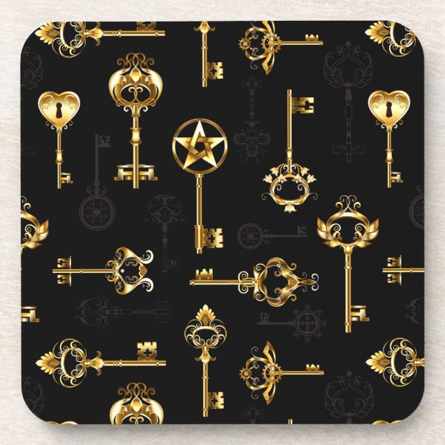 Seamless Pattern with Golden Keys Coaster (Front)