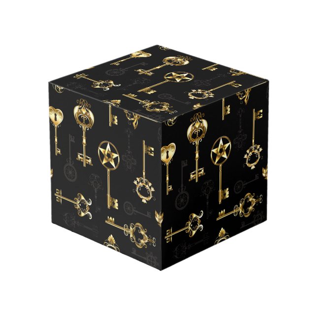 Seamless Pattern with Golden Keys Cube (Front Angled)