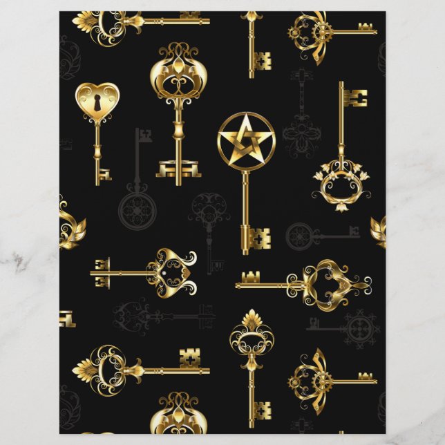 Seamless Pattern with Golden Keys Custom Letterhead (Front)