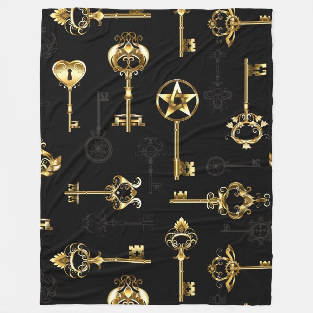 Seamless Pattern with Golden Keys Fleece Blanket (Front)