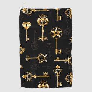 Seamless Pattern with Golden Keys Golf Towel