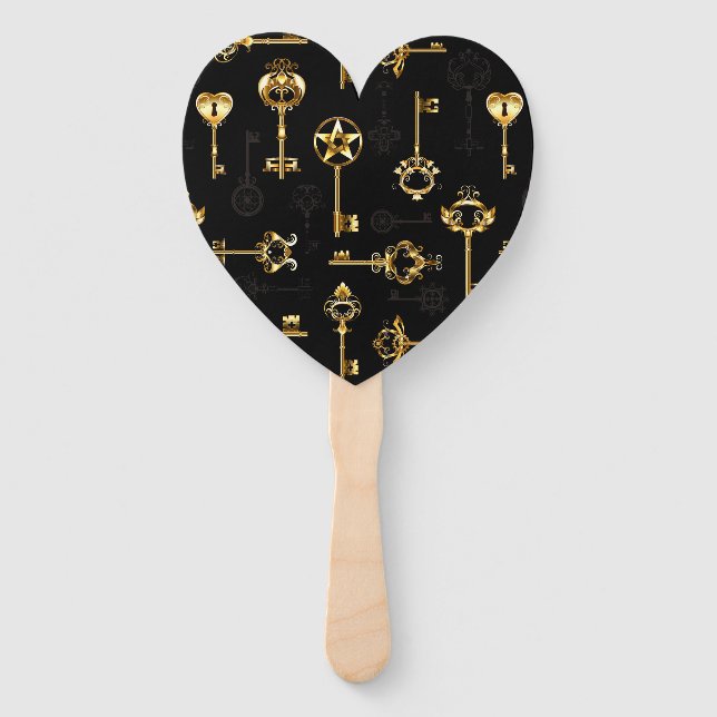 Seamless Pattern with Golden Keys Hand Fan (Front)