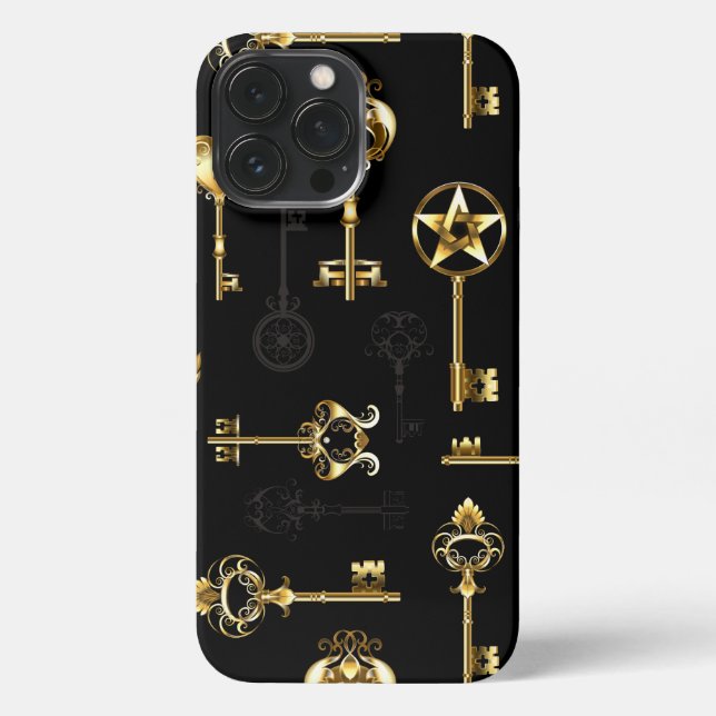 Seamless Pattern with Golden Keys iPhone Case (Back)