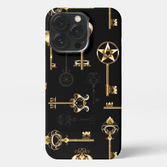 Seamless Pattern with Golden Keys iPhone Case (Back)