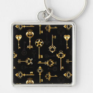 Seamless Pattern with Golden Keys Key Ring