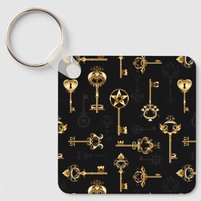 Seamless Pattern with Golden Keys Key Ring (Front)