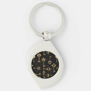 Seamless Pattern with Golden Keys Key Ring
