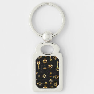 Seamless Pattern with Golden Keys Key Ring