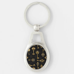 Seamless Pattern with Golden Keys Key Ring