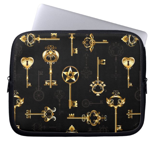 Seamless Pattern with Golden Keys Laptop Sleeve (Front)